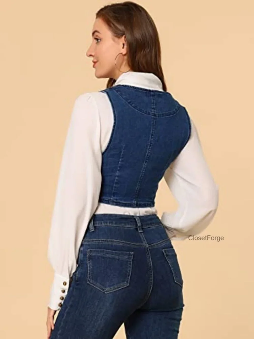 Women's Denim Vest Sleeveless Button Down Cropped Casual Jean Vest